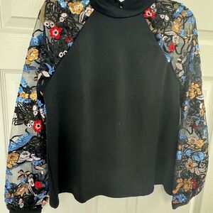Floral Embroidered Black Blouse